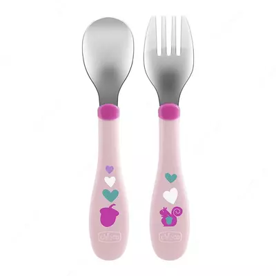 Набор детских столовых приборов METAL CUTLERY 18m+ PINK, арт.CH161021