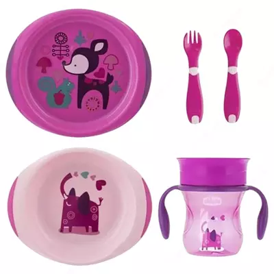 CHICCO WEANING SET 12m+ GIRL chaqaloqni oziqlantirish to'plami, Art. CH16201-10
