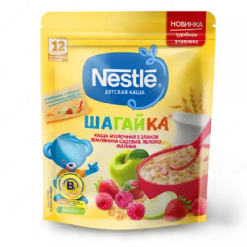 Nestle Каша «Шагайка» 5 злаков Яблоко  Земляника  Малина  12 мес +  200 г.