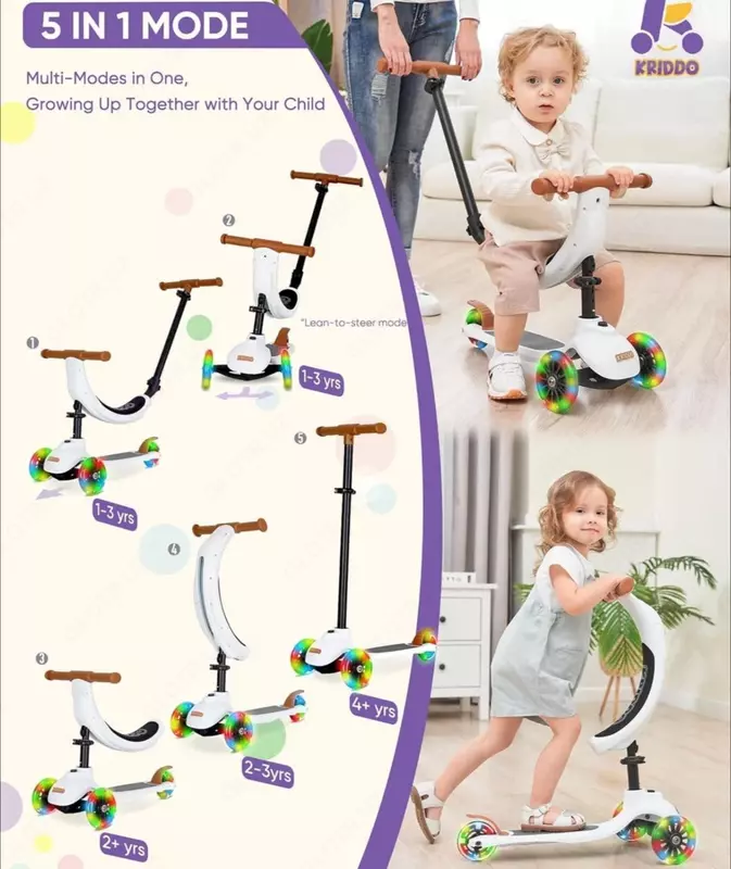 Детский складной самокат KRIDDO 5в1