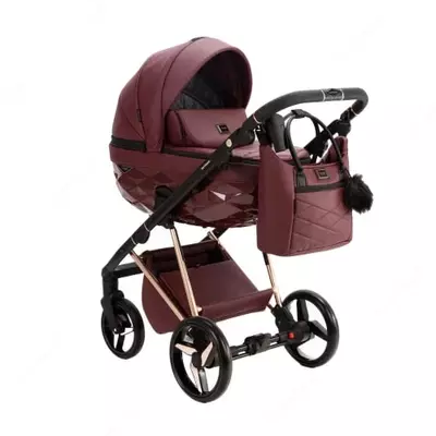 Коляска 2 в 1 "Adamex" Quantum SuperStar 141 (Польша) Бордовая/Розовое золото