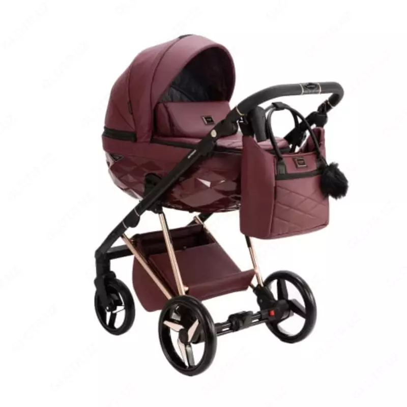 Коляска 2 в 1 "Adamex" Quantum SuperStar 141 (Польша) Бордовая/Розовое золото