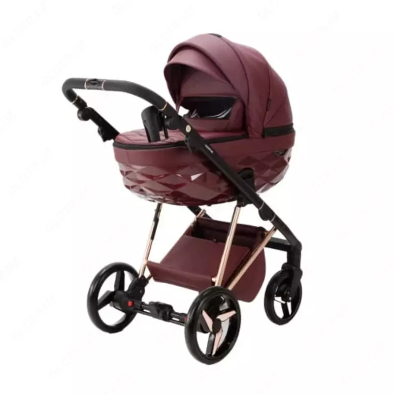 Коляска 2 в 1 "Adamex" Quantum SuperStar 141 (Польша) Бордовая/Розовое золото