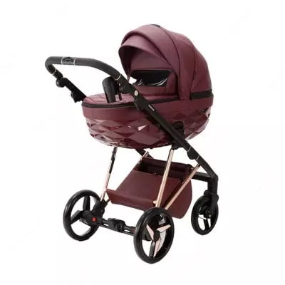 Коляска 2 в 1 "Adamex" Quantum SuperStar 141 (Польша) Бордовая/Розовое золото