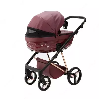 Коляска 2 в 1 "Adamex" Quantum SuperStar 141 (Польша) Бордовая/Розовое золото