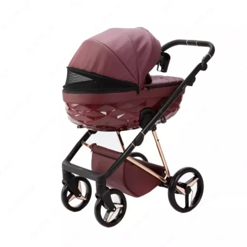 Коляска 2 в 1 "Adamex" Quantum SuperStar 141 (Польша) Бордовая/Розовое золото