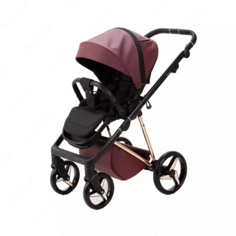 Коляска 2 в 1 "Adamex" Quantum SuperStar 141 (Польша) Бордовая/Розовое золото