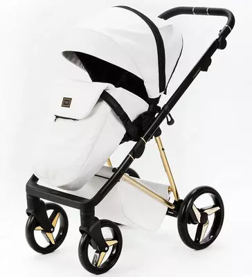 Коляска 2 в 1 "Adamex" Quantum Star Deluxe 104-К (Польша) Белая кожа/Розовое золото