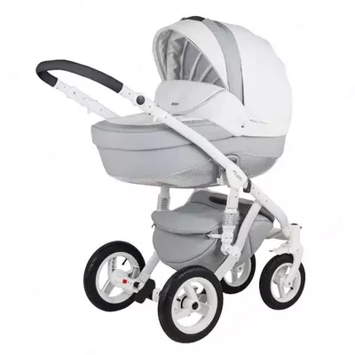 Детская коляска 2-в-1 "Adamex" Barletta Carbon 19s (Польша) Белая/серая