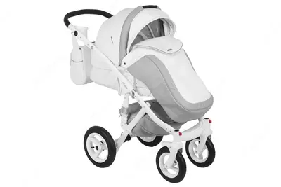 Детская коляска 2-в-1 "Adamex" Barletta Carbon 19s (Польша) Белая/серая