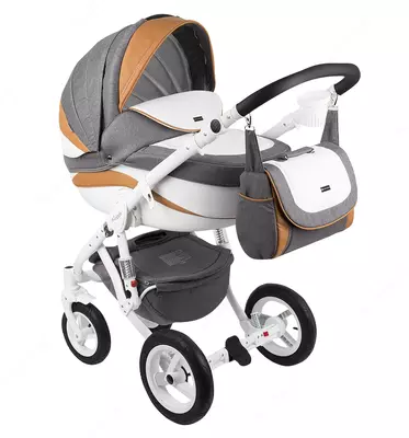 Детская коляска 2-в-1 "Adamex" Barletta New - B24 (Польша) Серая/коричневая/белая