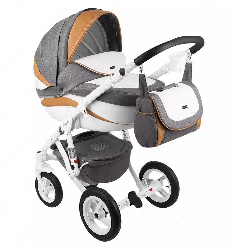Детская коляска 2-в-1 "Adamex" Barletta New - B24 (Польша) Серая/коричневая/белая
