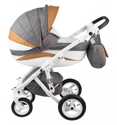 Детская коляска 2-в-1 "Adamex" Barletta New - B24 (Польша) Серая/коричневая/белая
