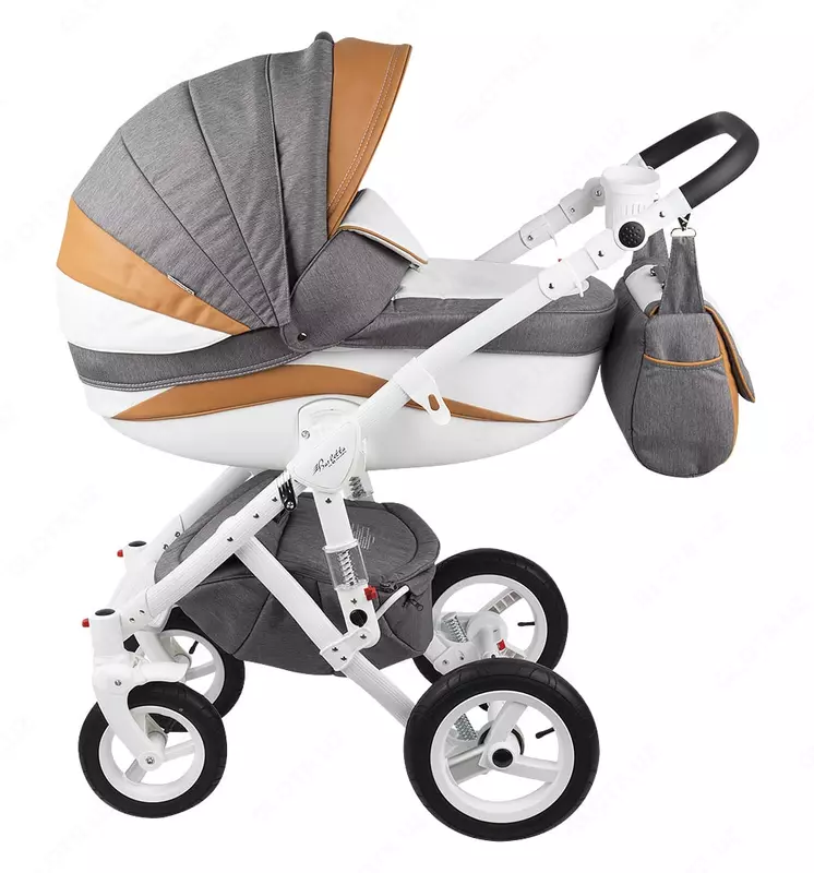 Детская коляска 2-в-1 "Adamex" Barletta New - B24 (Польша) Серая/коричневая/белая