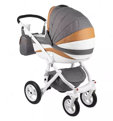 Детская коляска 2-в-1 "Adamex" Barletta New - B24 (Польша) Серая/коричневая/белая