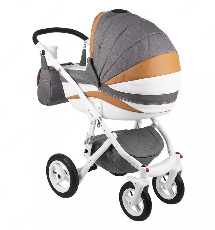 Детская коляска 2-в-1 "Adamex" Barletta New - B24 (Польша) Серая/коричневая/белая