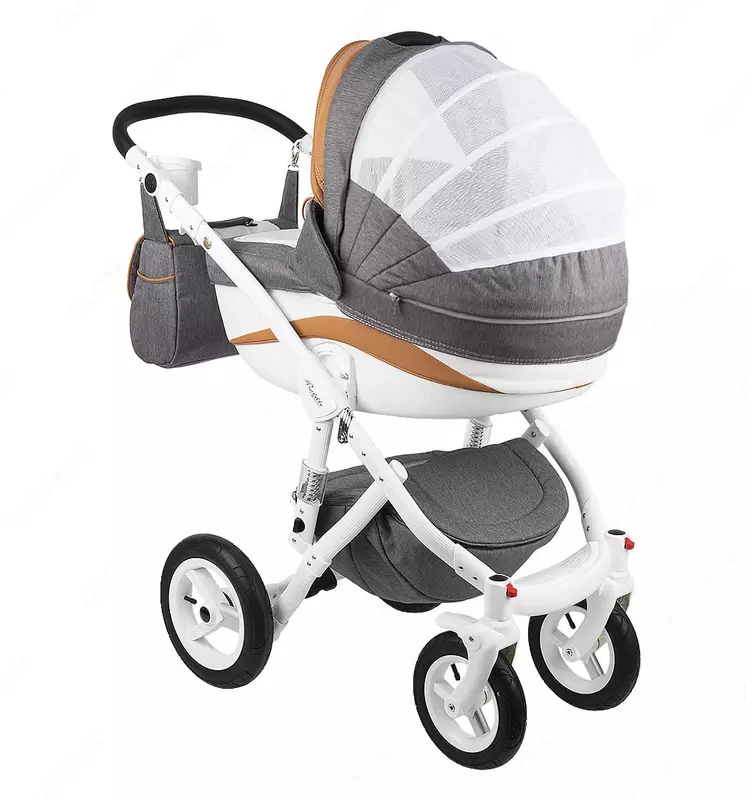 Детская коляска 2-в-1 "Adamex" Barletta New - B24 (Польша) Серая/коричневая/белая