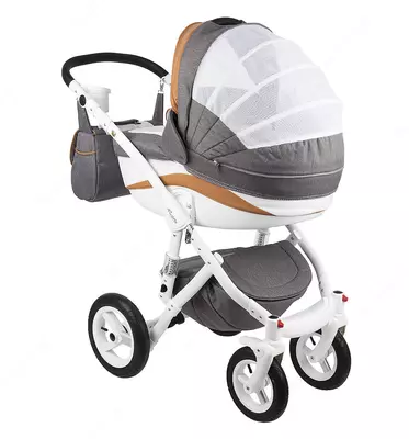 Bolalar aravachasi 2-in-1 "Adamex" Barletta New - B24 (Polsha) Kulrang/jigarrang/oq