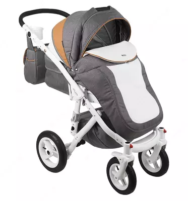 Детская коляска 2-в-1 "Adamex" Barletta New - B24 (Польша) Серая/коричневая/белая