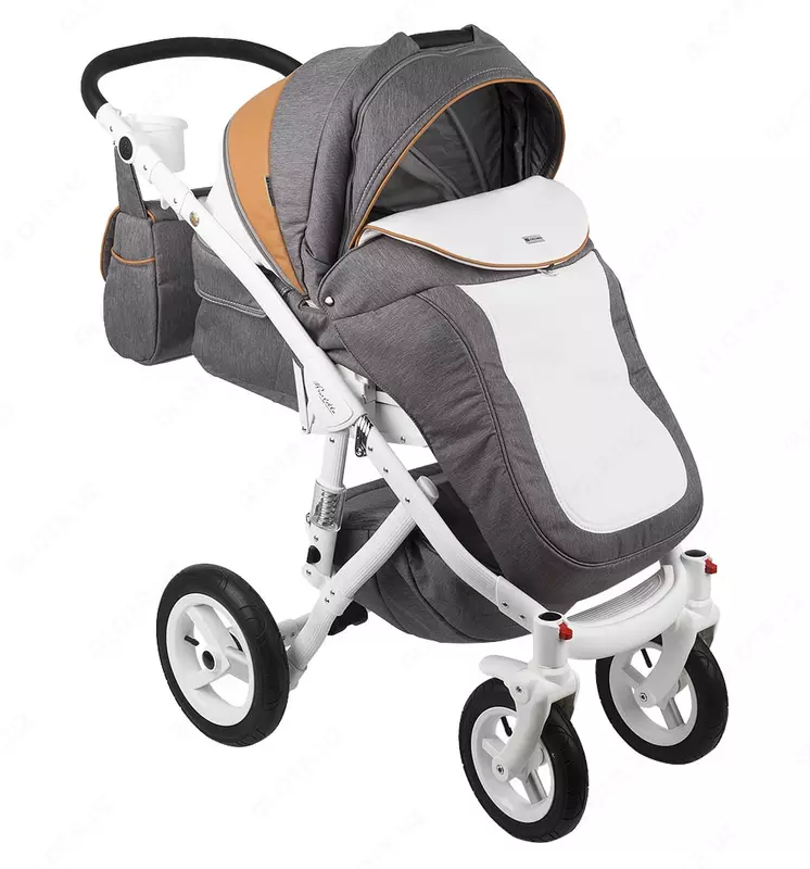 Детская коляска 2-в-1 "Adamex" Barletta New - B24 (Польша) Серая/коричневая/белая