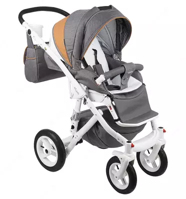 Bolalar aravachasi 2-in-1 "Adamex" Barletta New - B24 (Polsha) Kulrang/jigarrang/oq