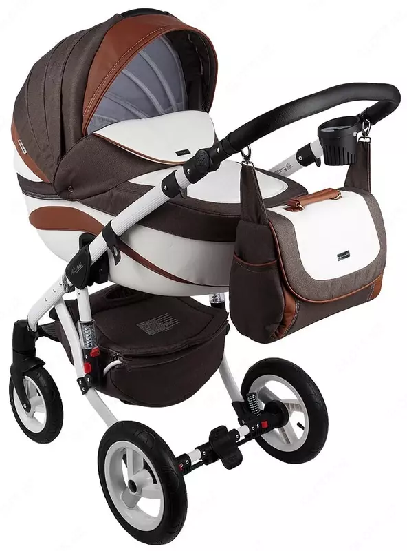 Детская коляска 2-в-1 "Adamex" Barletta New - B9 (Польша) Коричневая/белая