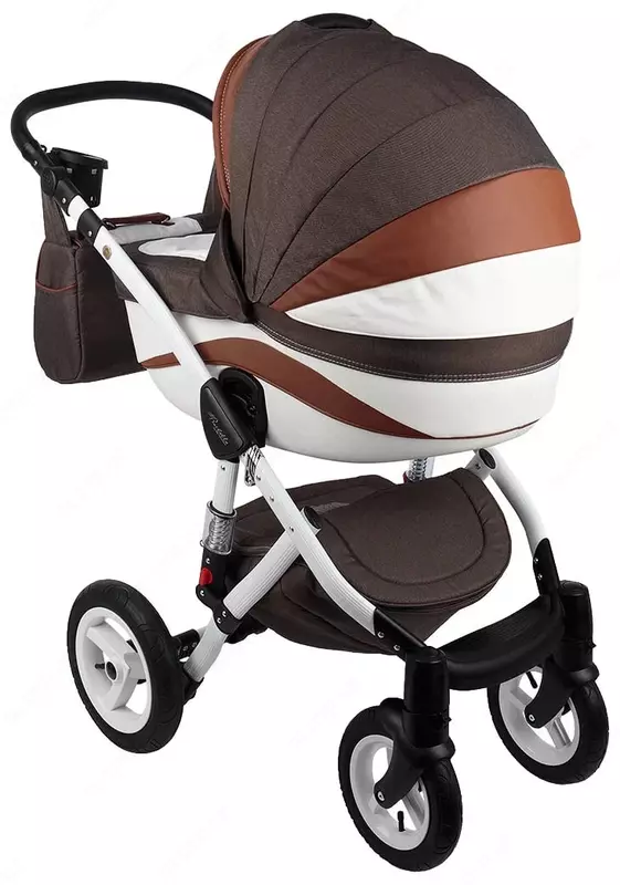 Детская коляска 2-в-1 "Adamex" Barletta New - B9 (Польша) Коричневая/белая