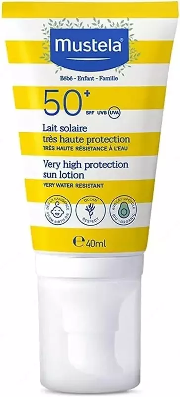 Солнцезащитный лосьон с высокой степенью защиты "Mustela" SPF50+ (40 мл) Франция