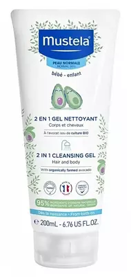 Yangi tug'ilgan chaqaloqlarni cho'milish uchun yumshoq jel 2 dan 1 ta "Mustela" Bebe (200 ml) Frantsiya