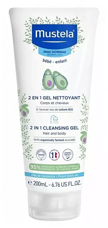 Мягкий гель для купания новорожденных 2 в 1 "Mustela" Bebe (200 мл) Франция