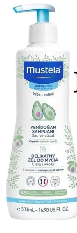 Yangi tug'ilgan chaqaloqlarni yuvish uchun yumshoq jel shampun "Mustela" Bebe (500 ml) Frantsiya