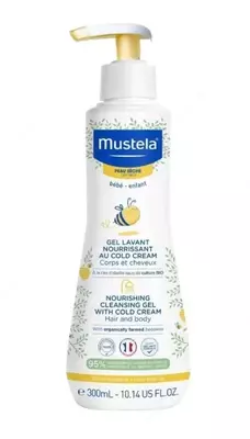 Мягкий крем-гель для купания новорожденных "Mustela" Bebe (300 мл) Франция
