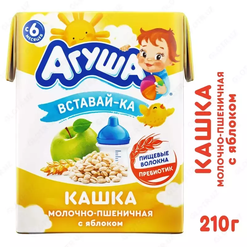 Каша молочнo-пшеничная Агуша Вставайка-ка с яблоком 2.5%  6+ мес.  200 мл - 