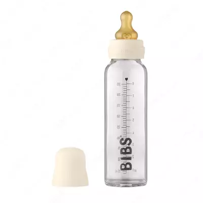 225ml BIBS Baby Glass Bottle Ivory to'plamidagi oziqlantiruvchi shisha