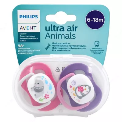 Philips Avent Пустышки 2шт (ultra air animals, 6-18m)