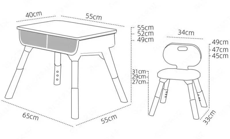 Регулируемый деревянный Комплект стол и стул из цельного дерева для детей