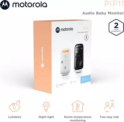 Motorola AM 24 chaqaloq monitori yuqori sezgir mikrofon va ota-ona blokidagi batareyaga ega