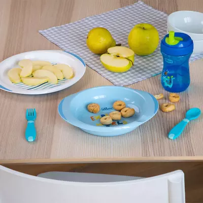 Набор столовых приборов для детей "CHICCO" 12м+, 5 предметов (Blue)