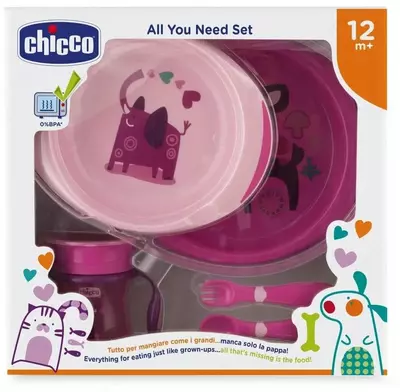 Набор столовых приборов для детей "CHICCO" 12м+, 5 предметов (Pink)