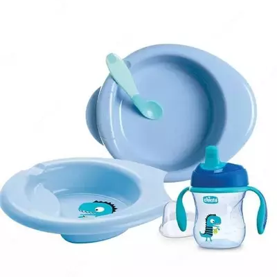 Набор столовых приборов для детей "CHICCO" 6м+, 4 предмета (Blue)