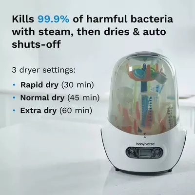 "Baby Brezza" chaqaloq shishalari uchun sterilizator va quritgich (bug ') bir bosqichli (Art. - BRZ0098) Oq