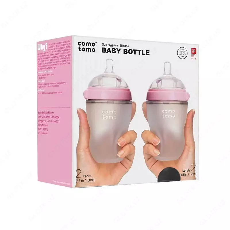 Набор бутылочек (силиконовые) "Como Tomo" 250 мл, +3 м, 2 шт., розовая