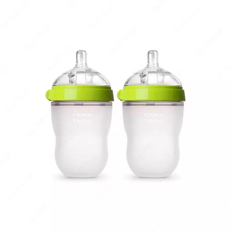 Shishalar to'plami (silikon) "Como Tomo" 250 ml, +3 m, 2 dona, yashil