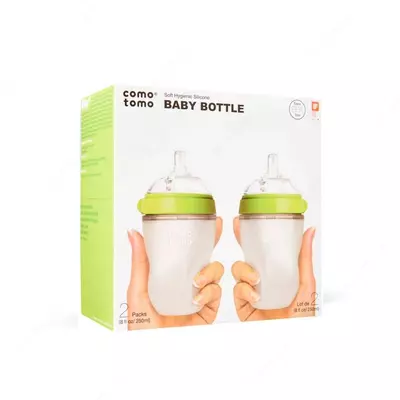 Shishalar to'plami (silikon) "Como Tomo" 250 ml, +3 m, 2 dona, yashil