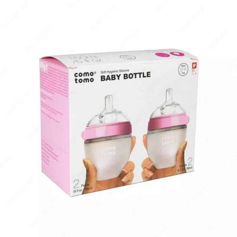 Набор бутылочек (силиконовые) "Como Tomo" 150 мл, +3 м, 2 шт., розовая