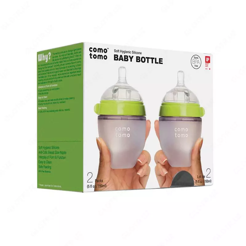 Набор бутылочек (силиконовые) "Como Tomo" 150 мл, +3 м, 2 шт., зеленая