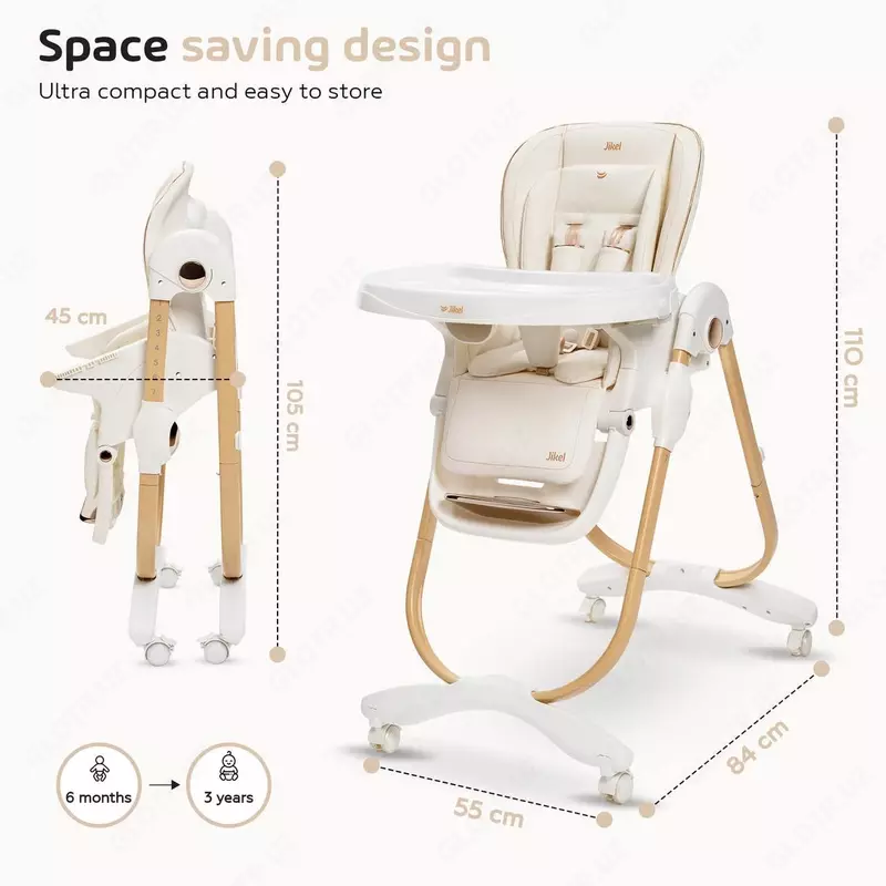 Детский стульчик для кормления "Jikel" Nobel Highchair Creamy Beige, от 6 мес. до 3 лет (NEW)