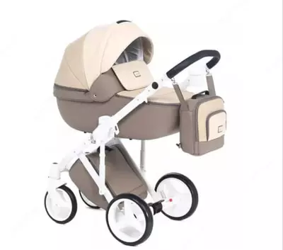 Детская коляска 2-в-1 "Adamex" Luciano Deluxe Q-265, черная рама (Польша) Серая/бежевая