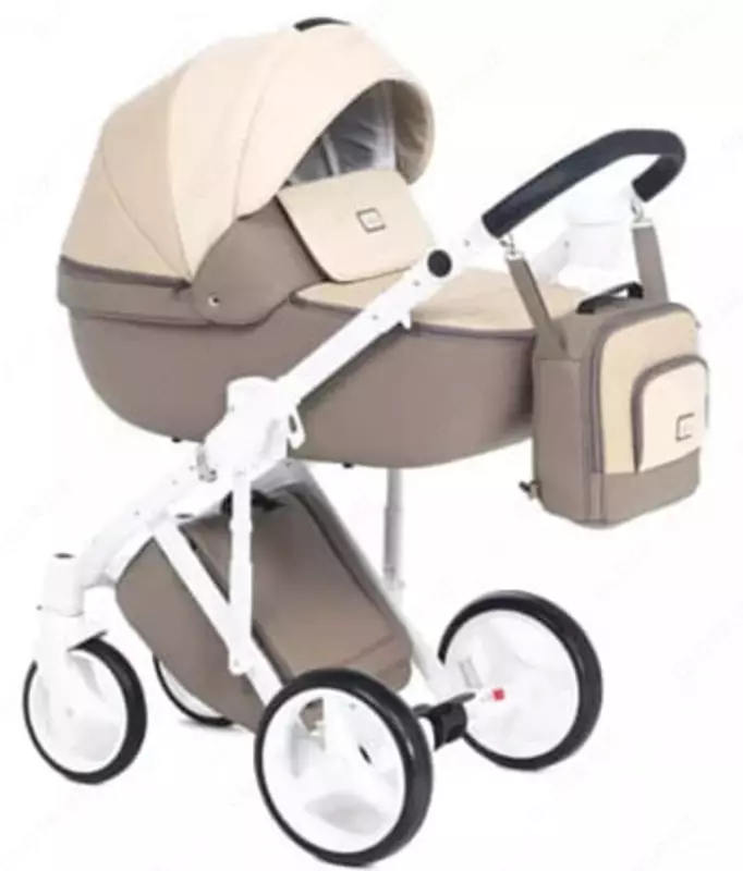Bolalar aravachasi 2-in-1 "Adamex" Luciano Deluxe Q-265, qora ramka (Polsha) Kulrang/bej