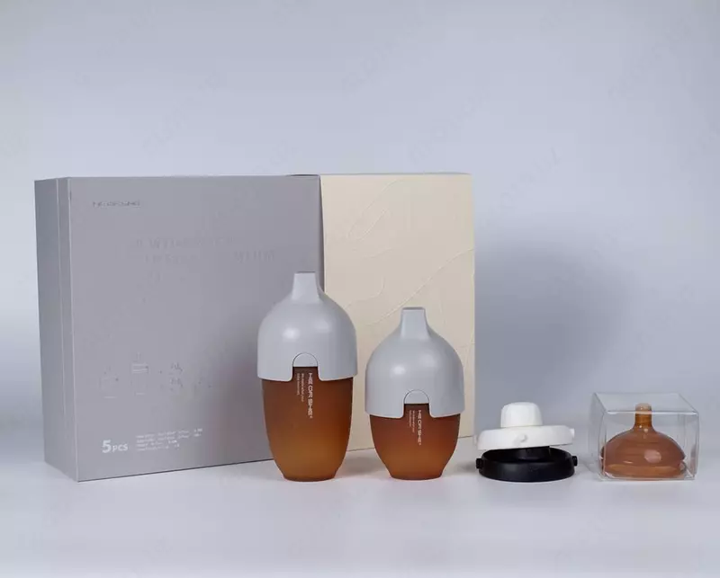 HEORSHE Ultra Wide Neck Premium sovg‘a to‘plami bolalar shishalari, kulrang